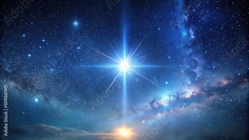 Celestial polar region with Polaris star in night sky