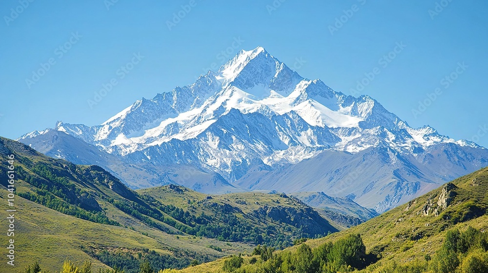 Majestic Mountain Landscape Under Clear Blue Sky Majestic Mountain Landscape Under Clear Blue Sky