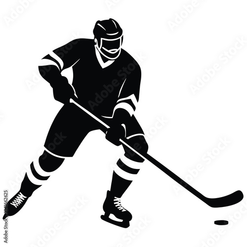 Dynamic Hockey Player Silhouette Vector.