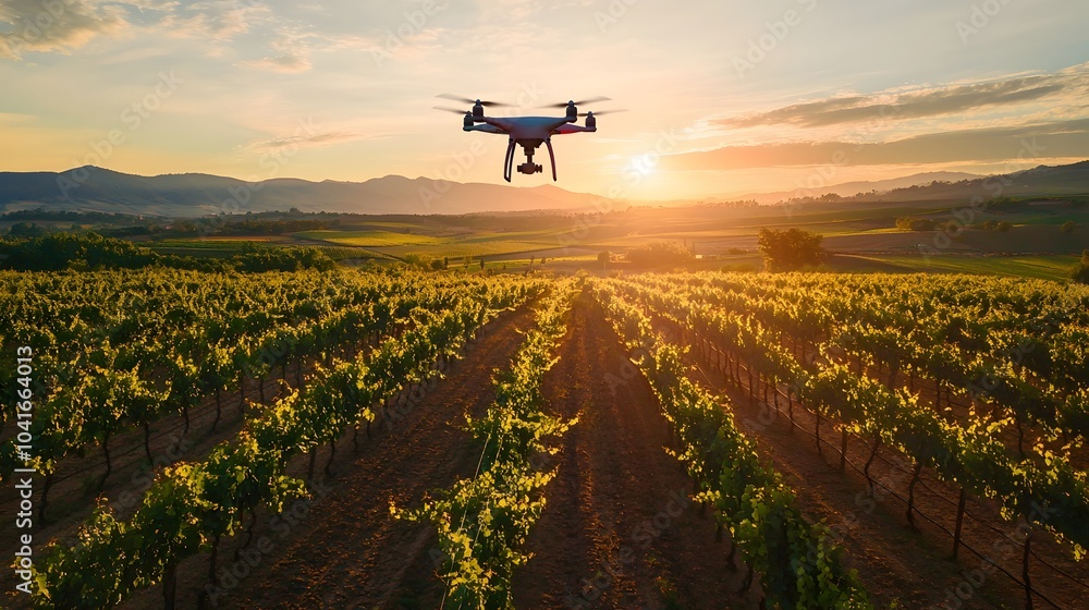 Drone Capturing the Beauty of a Lush Vineyard at Sunrise Showcasing Precision Farming Drone Capturing the Beauty of a Lush Vineyard at Sunrise Showcasing Precision Farming