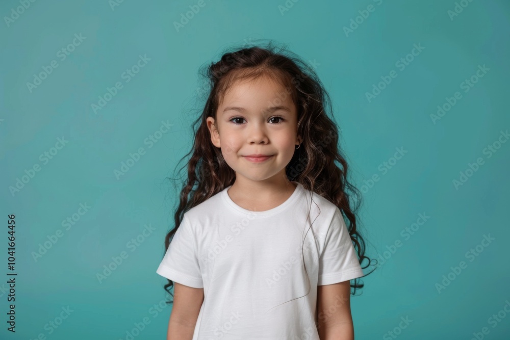 Portrait of a cute female little Caucasian child against blue background Portrait of a cute female little Caucasian child against blue background