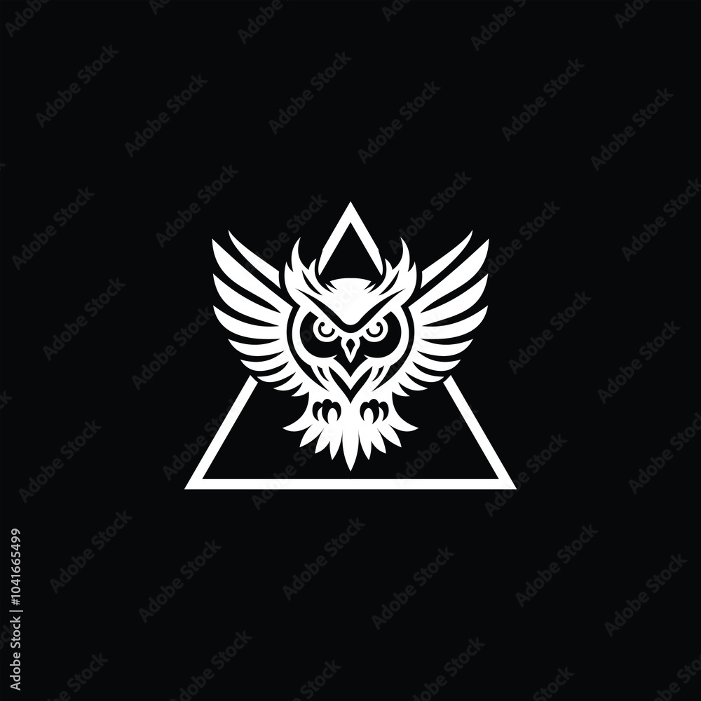 An artistic representation of an owl with magnificent wings, enclosed in a triangle, exudes an air of wisdom and enigma An artistic representation of an owl with magnificent wings, enclosed in a triangle, exudes an air of wisdom and enigma