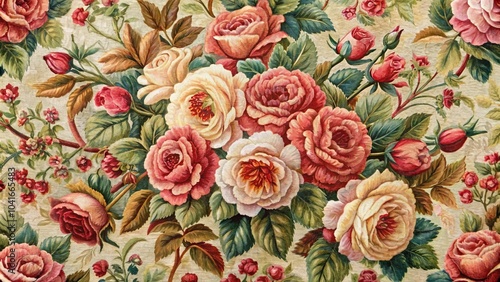 Rose floral tapestry creating a romantic textured background.