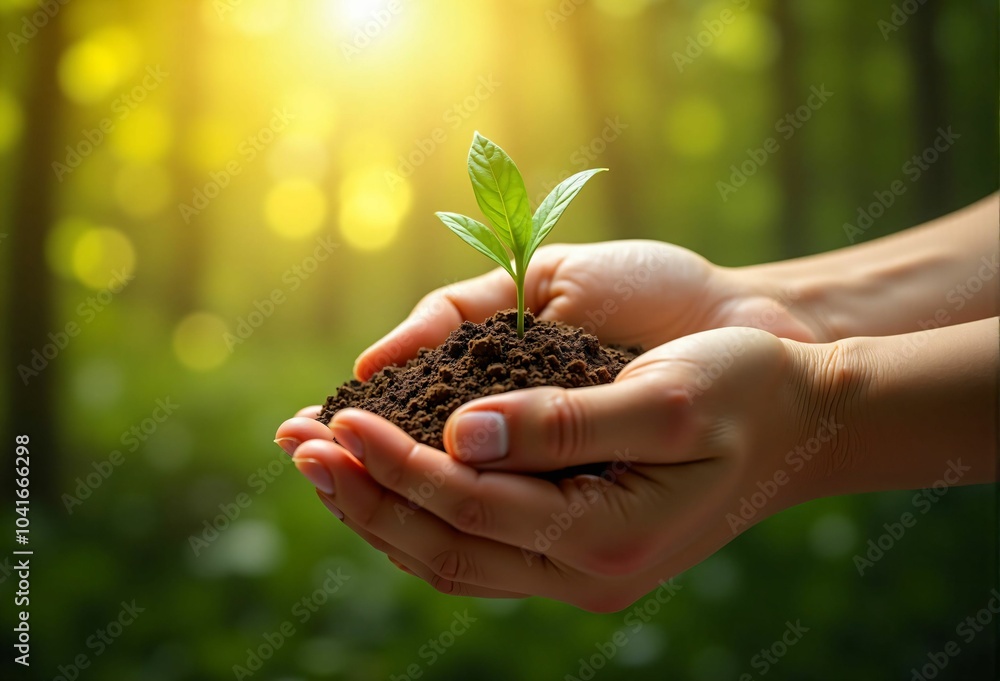 Plant Growing in Hands - A Symbol of Ecology and Sustainability in a Natural Background Plant Growing in Hands - A Symbol of Ecology and Sustainability in a Natural Background