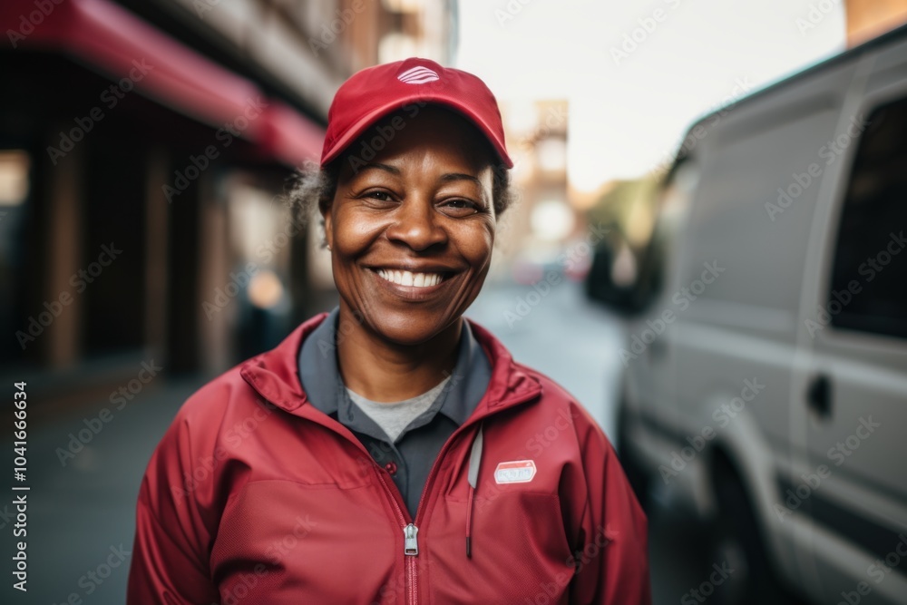 Φωτογραφία Smiling portrait of a body positive middle aged African American delivery woman