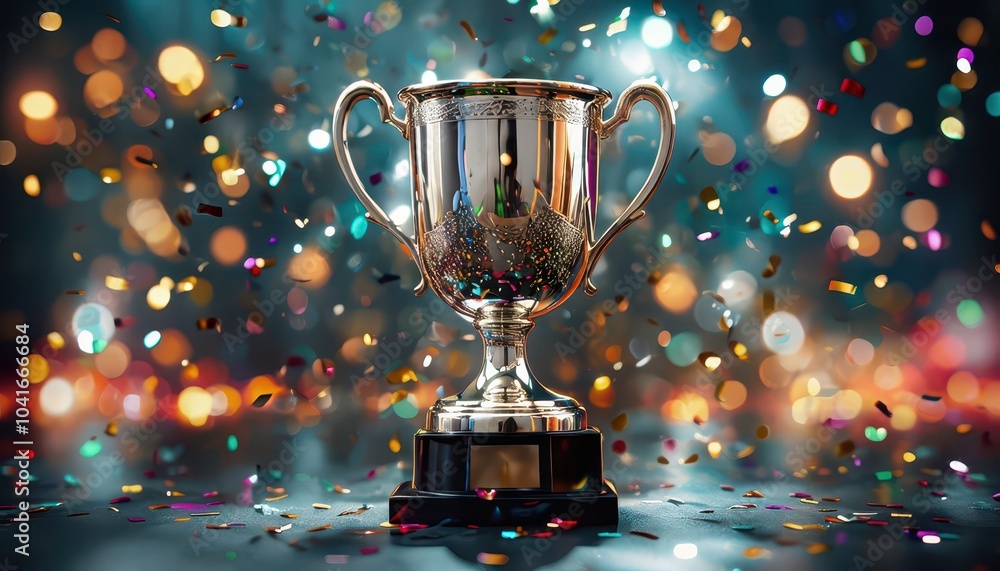 trophy,cup,championship cup trophy with confetti falling around it,symbolizing victory,success and achievement in the competition trophy,cup,championship cup trophy with confetti falling around it,symbolizing victory,success and achievement in the competition