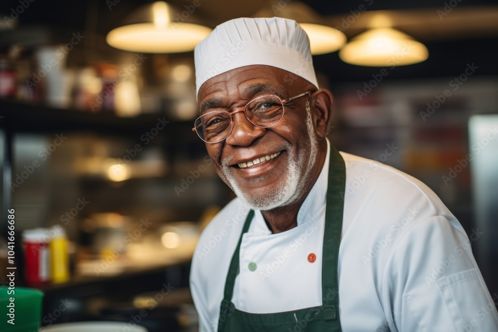 Smiling portrait of a senior chef working in kitchen Smiling portrait of a senior chef working in kitchen