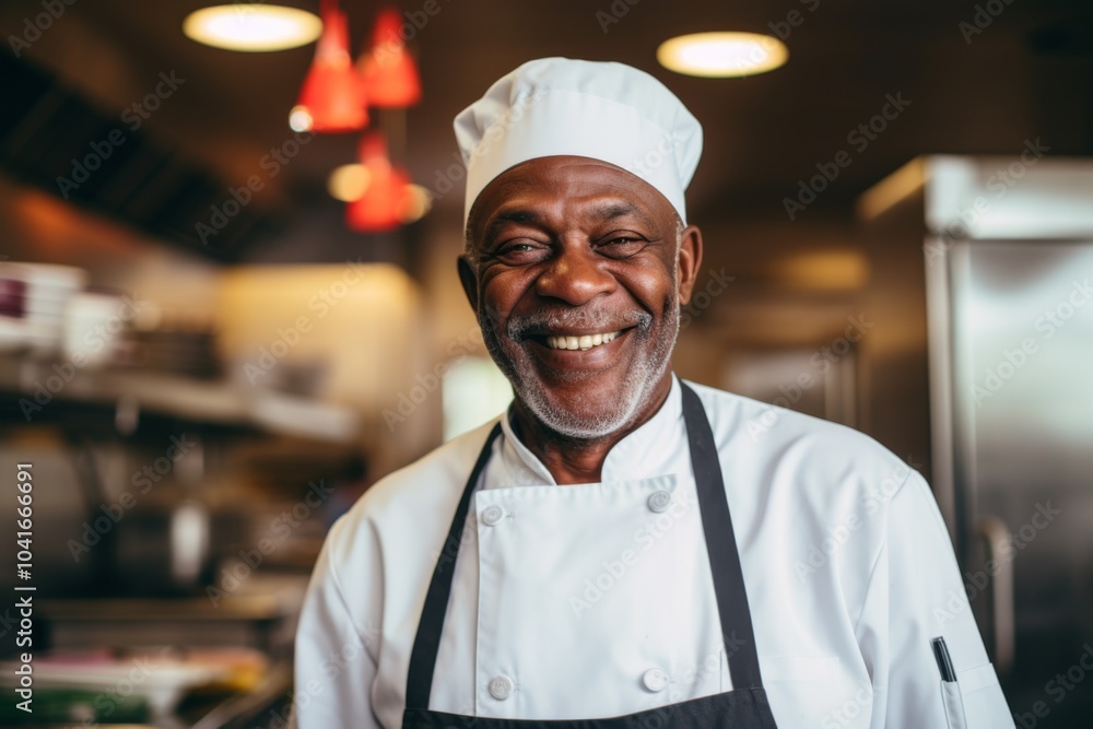 Smiling portrait of a senior chef working in kitchen Smiling portrait of a senior chef working in kitchen