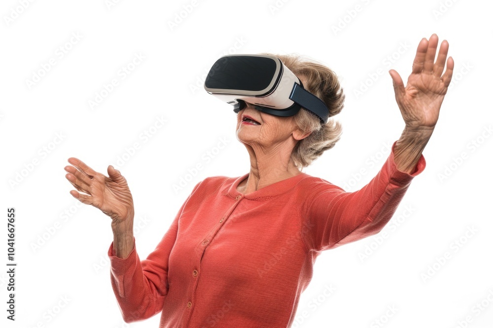 A senior citizen enjoying immersive technology, suitable for scenes about innovation or ageless curiosity A senior citizen enjoying immersive technology, suitable for scenes about innovation or ageless curiosity