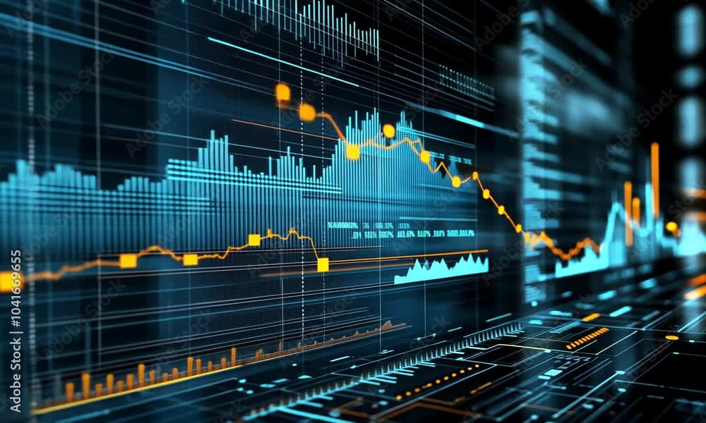 stock graph of digital data flow and data flow with abstract of data on black background. 3d analysis. concept of modern data analysis concept
