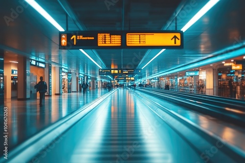 Empty moving walkway in modern airport terminal photo