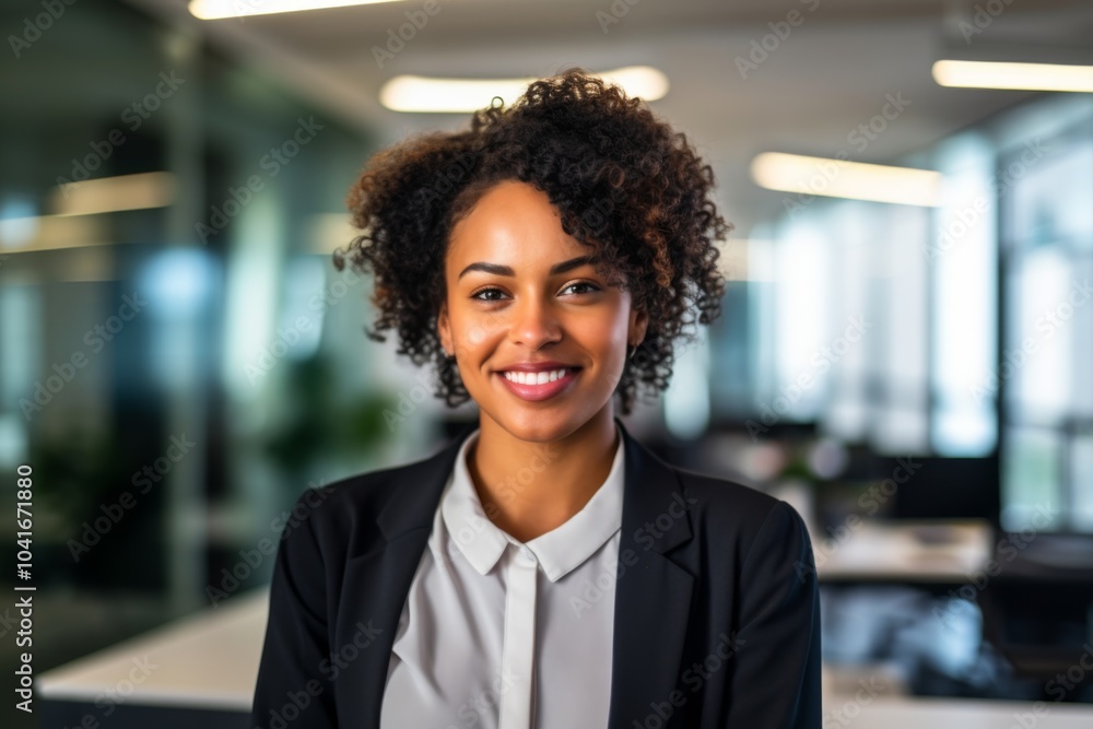 Smiling portrait of a young African American businesswoman in office Smiling portrait of a young African American businesswoman in office