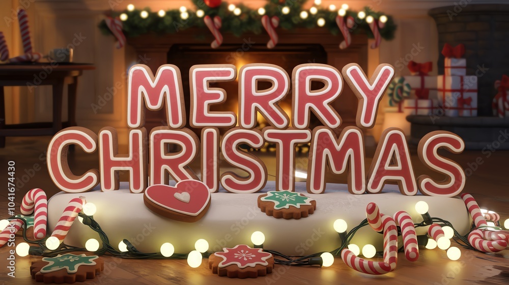 “Festive Merry Christmas Sign with Cookies and Candy Decorations” “Festive Merry Christmas Sign with Cookies and Candy Decorations”