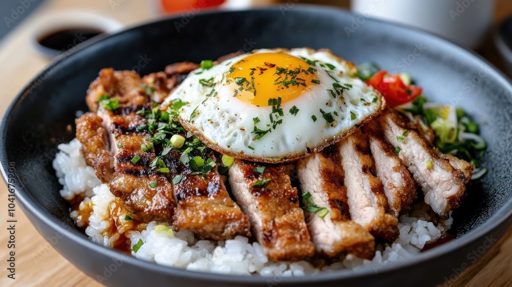 おいしい目玉焼きのカツ丼 - フードフォトグラフィーと料理デザインのための日本料理 おいしい目玉焼きのカツ丼 - フードフォトグラフィーと料理デザインのための日本料理