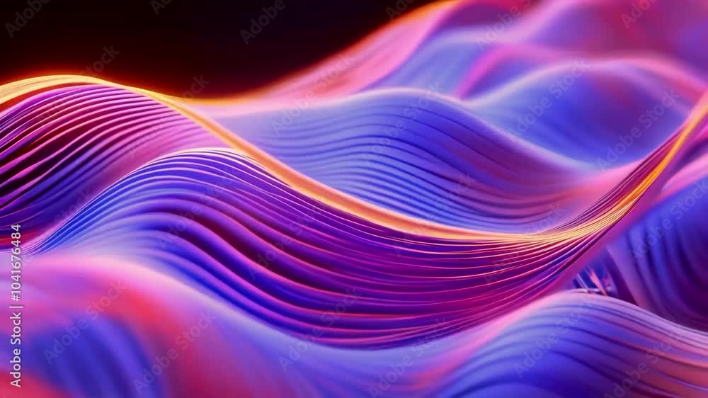 Neon waves in blue pink and orange creating futuristic design Neon waves in blue pink and orange creating futuristic design