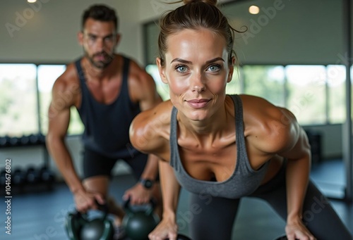 Fitness Session with a Couple at the Gym - A Training Scene of a Muscular Man and Woman Pursuing a Healthy Lifestyle and Wellness