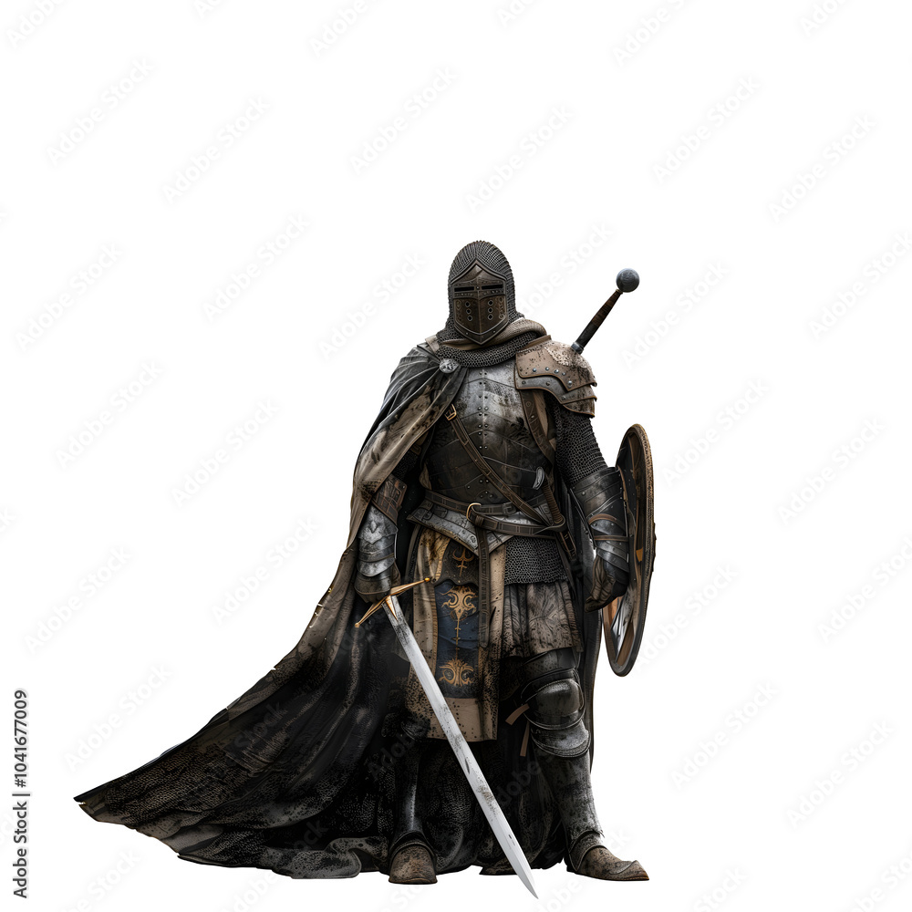 Medieval Knight in Full Armor with Sword and Shield - Standing Warrior Medieval Knight in Full Armor with Sword and Shield - Standing Warrior