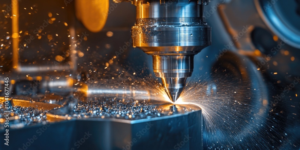 A CNC machine cutting a piece of metal, suitable for industrial or technological background images A CNC machine cutting a piece of metal, suitable for industrial or technological background images