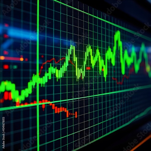 Futuristic financial chart high tech trading visualization with glowing lines and data points