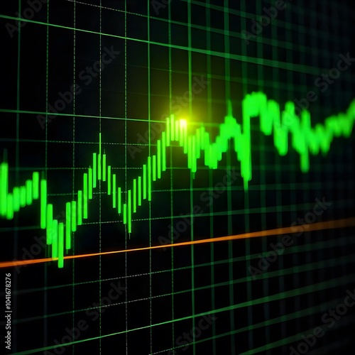 Futuristic financial chart high tech trading visualization with glowing lines and data points
