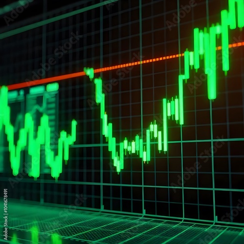 Futuristic financial chart high tech trading visualization with glowing lines and data points