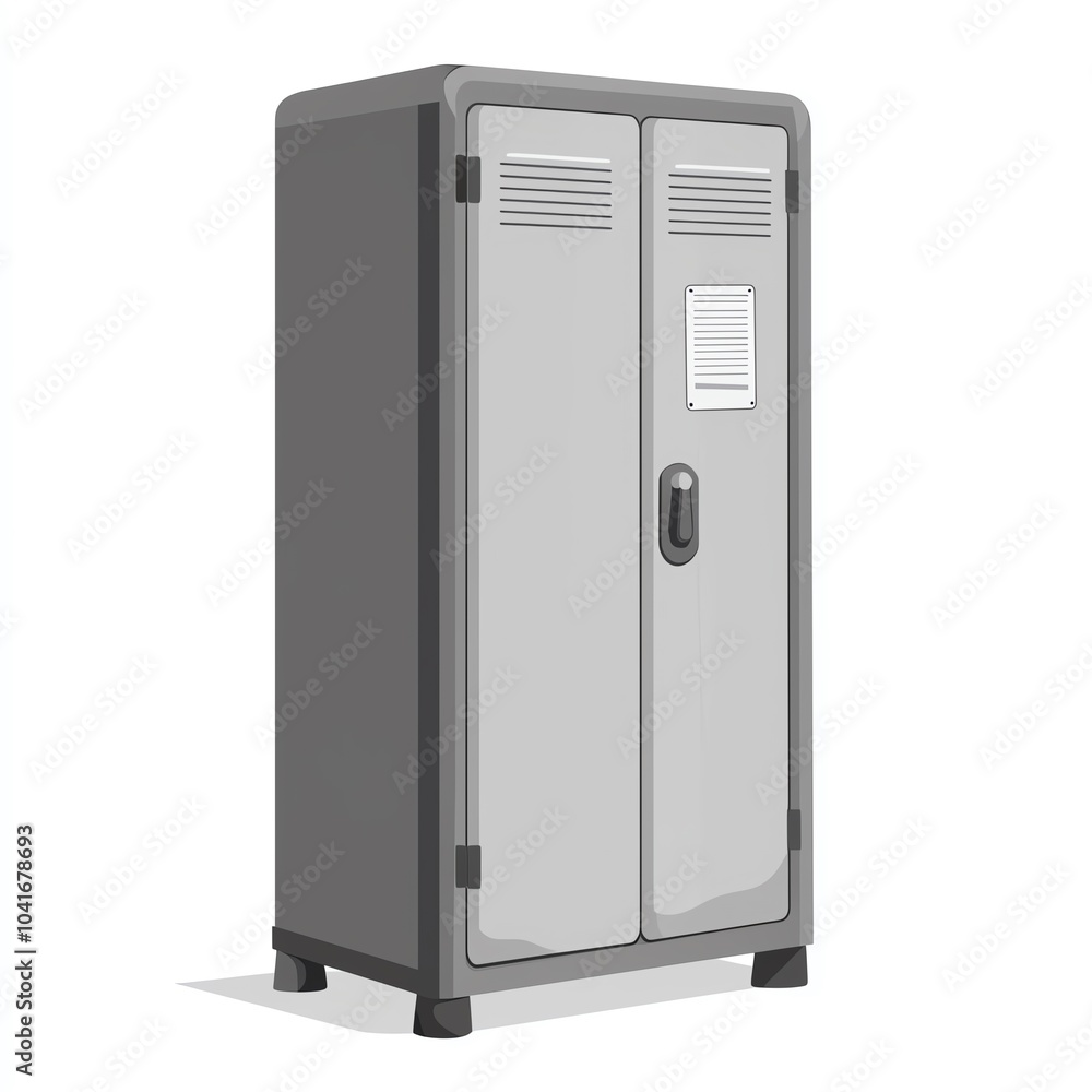 Gray metal locker for storage, designed for various environments, isolated on white background. Gray metal locker for storage, designed for various environments, isolated on white background.