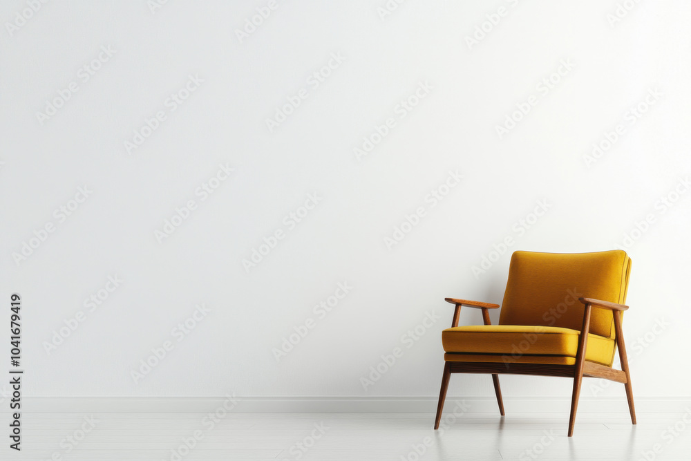 A minimalist gray chair stands alone in a bright room with a serene white backdrop A minimalist gray chair stands alone in a bright room with a serene white backdrop