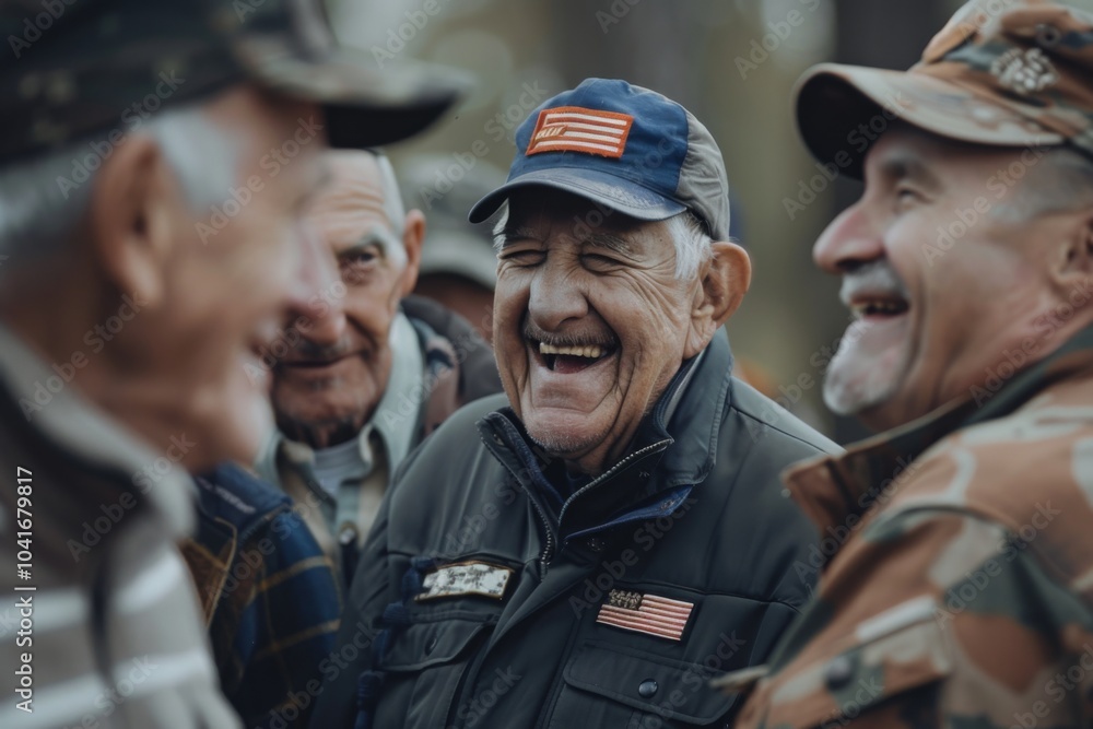 A group of veterans sharing a laugh and camaraderie A group of veterans sharing a laugh and camaraderie