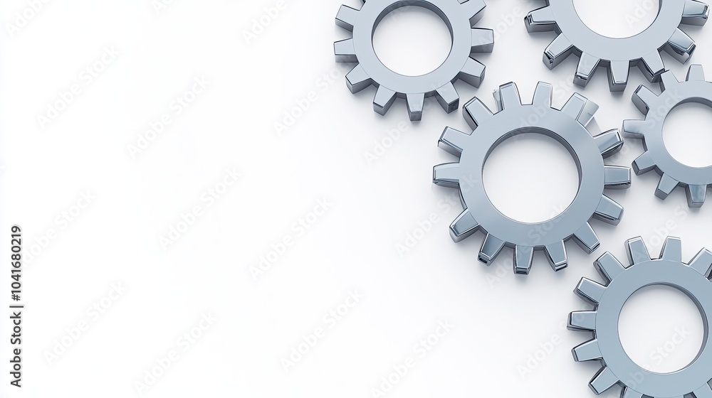Metallic gears arranged on a light background, symbolizing machinery, engineering, and teamwork in a mechanical context. Metallic gears arranged on a light background, symbolizing machinery, engineering, and teamwork in a mechanical context.