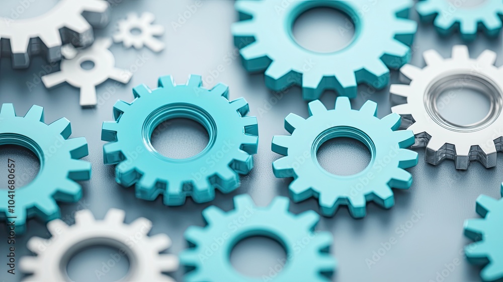 A collection of turquoise and silver gears arranged on a surface, symbolizing engineering, mechanics, and innovation. A collection of turquoise and silver gears arranged on a surface, symbolizing engineering, mechanics, and innovation.