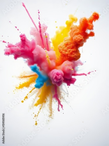 Abstract multicolored powder splash on white backgroundfreeze motion of color powder exploding glitter dust particle Ultra realistic  photo