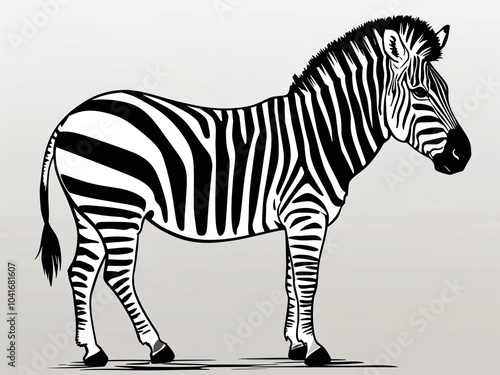 Zebra hand drawn painted painting illustration on plain white background photo