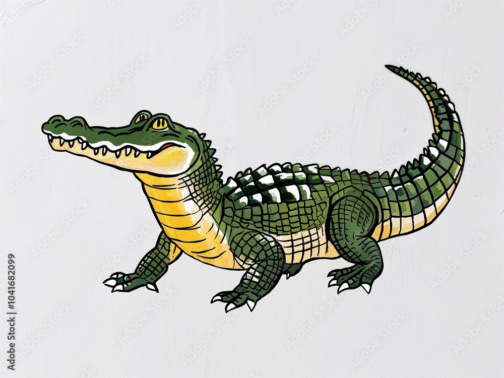 Alligator hand drawn painted painting illustration on plain white background Alligator hand drawn painted painting illustration on plain white background