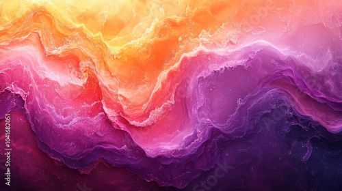 Abstract painting of a wave of liquid paint in a purple and orange hue