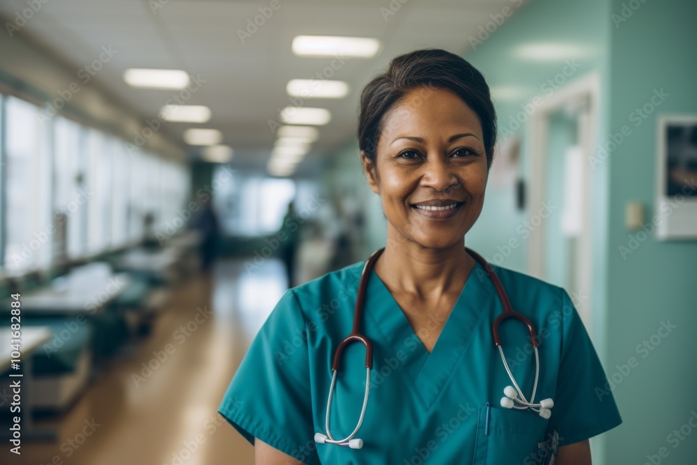 Smiling portrait of a middle aged Indian nurse in hospital Smiling portrait of a middle aged Indian nurse in hospital