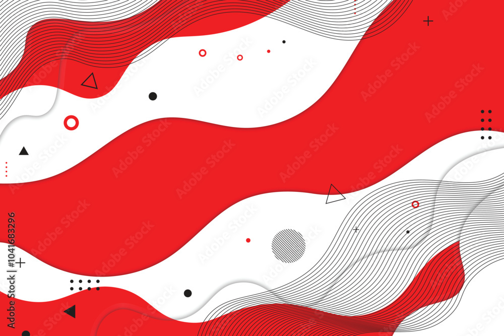 Abstract background with red and white wavy shapes, black lines, geometric shapes. Abstract background with red and white wavy shapes, black lines, geometric shapes.