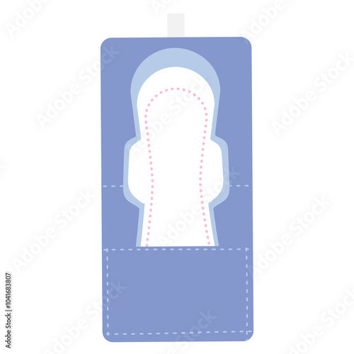 Woman sanitary good for period menstruation. Opened scented cotton pad in blue package. Hand drawn vector illustration in flat style. Feminine hygiene equipment, cosmetic tool