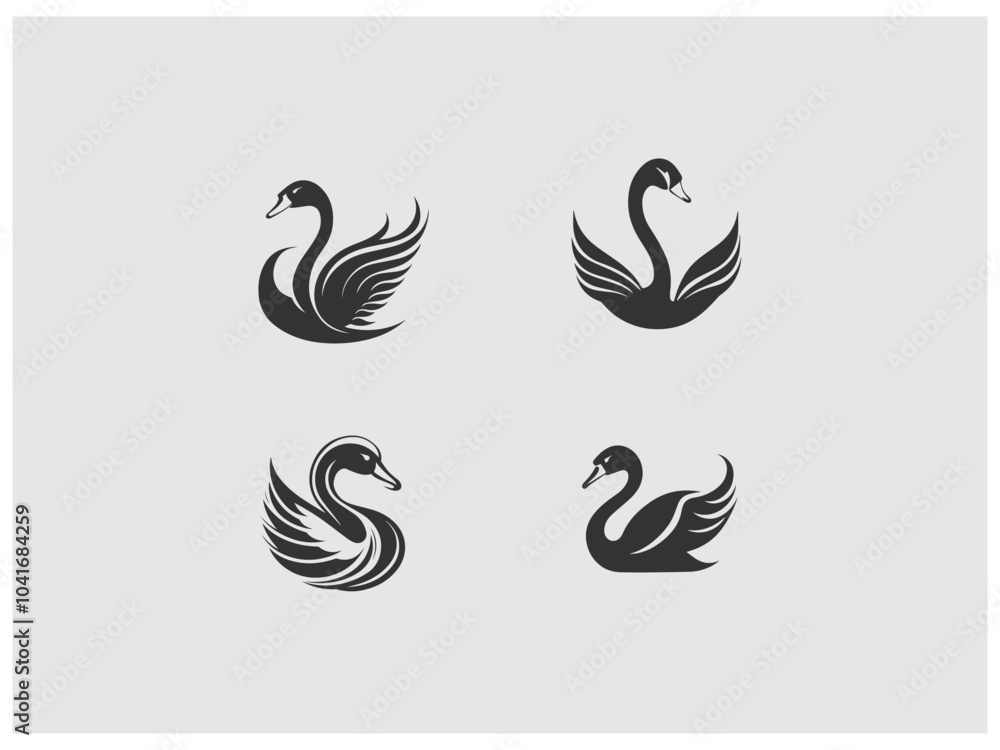 four images of swans and swans, are shown on a gray background vector, vector and illustration, four images of swans and swans, are shown on a gray background vector, vector and illustration,
