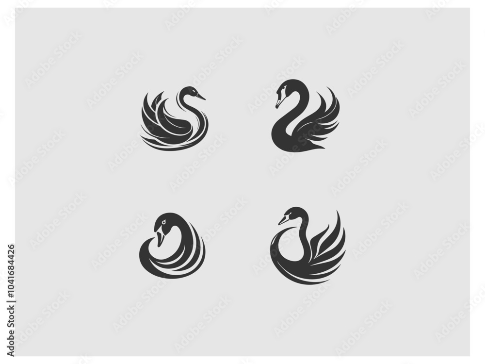 four images of swans and swans, are shown on a gray background vector, vector and illustration, four images of swans and swans, are shown on a gray background vector, vector and illustration,