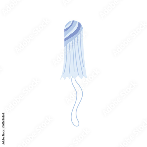 Tampon for female period menstruation in blue color isolated on white background. Hand drawn vector flat illustration in flat style. Concept of cotton sanitary tool, hygiene, women health