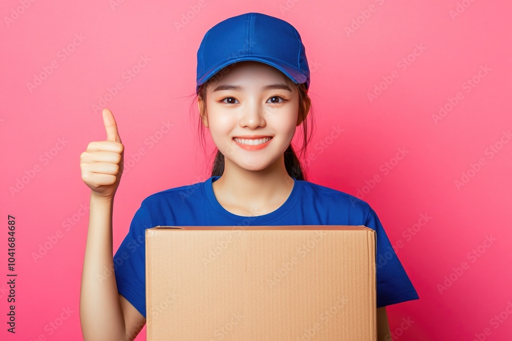 A woman holding a cardboard box A woman holding a cardboard box