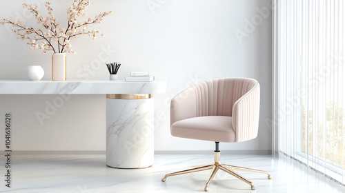 Wallpaper Mural Stylish and elegant home office design featuring a pink velvet chair and marble desk for a chic workspace aesthetic Torontodigital.ca