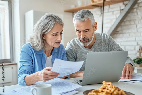 Wallpaper Mural Senior couple reviewing documents and using a laptop computer while sitting at a kitchen table. Torontodigital.ca