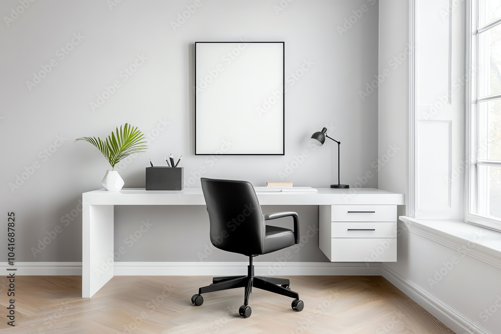 Elegant monochrome home office design featuring black and white color palette minimalist decor and functional desk setup Elegant monochrome home office design featuring black and white color palette minimalist decor and functional desk setup