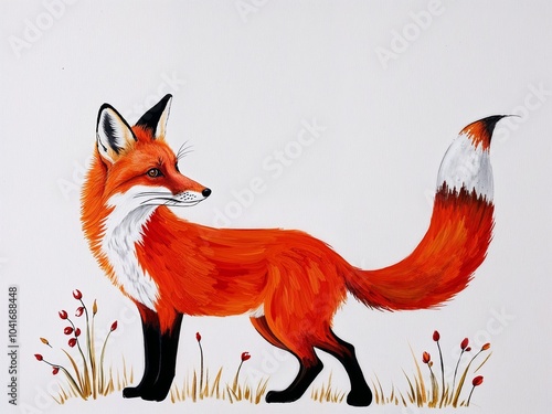 Fox hand drawn painted painting illustration on plain white background photo