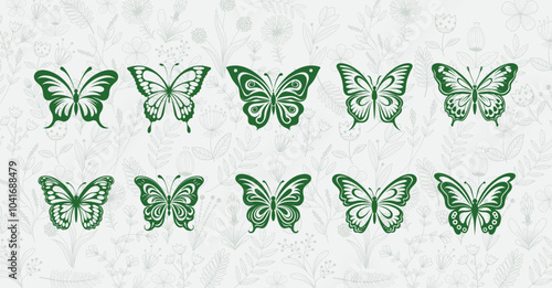 Flying butterfly silhouette collection