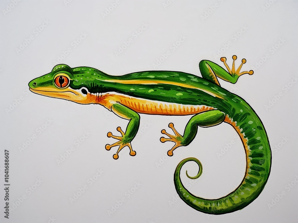 Fototapeta premium Gecko hand drawn painted painting illustration on plain white background