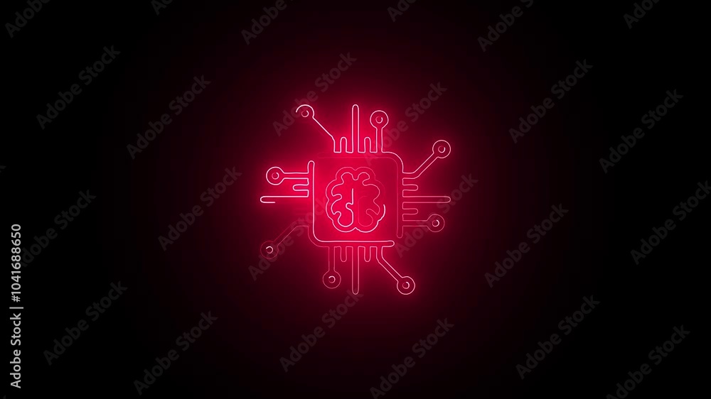 Glowing neon Chip icon isolated on black background. HD Video motion graphic animation Glowing neon Chip icon isolated on black background. HD Video motion graphic animation