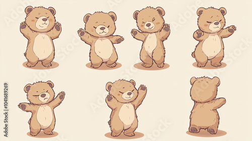 Cute and adorable Bear Pose collection, anime style