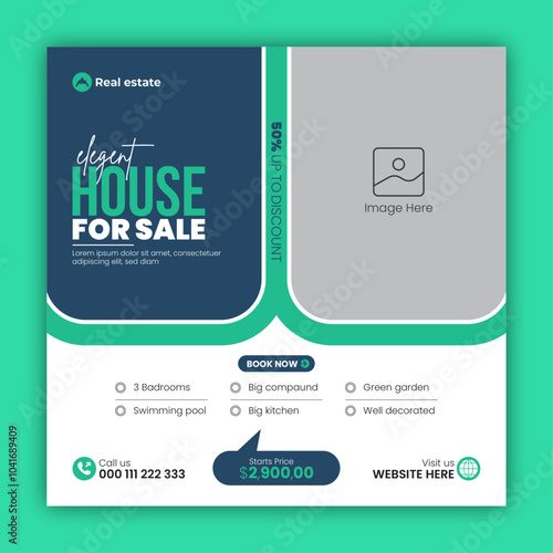 Modern real estate social media post design template or property for sale web banner design template